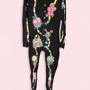 Too Fast Brand Adult Onesie Footed Pajamas Black Goth Candy Skull Size L